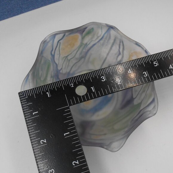 VINTAGE SMALL REUVEN RUFFLED EDGE ART GLASS BOWL & PLATE WATERCOLOR SATIN FINISH - Picture 6 of 12